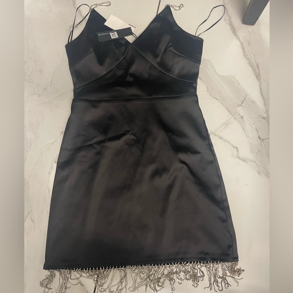 Lucy Paris Black Satin Mini‎ Dress
